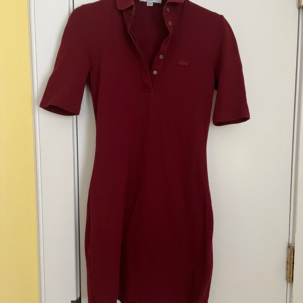 Lacoste Dark Red Slim Fit Dress Cotton